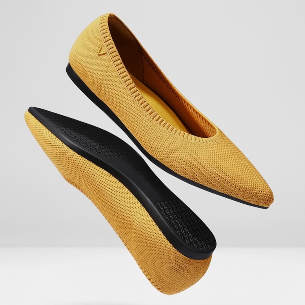 Vivaia Pointed-Toe Ballet Flats in Mustard Yellow